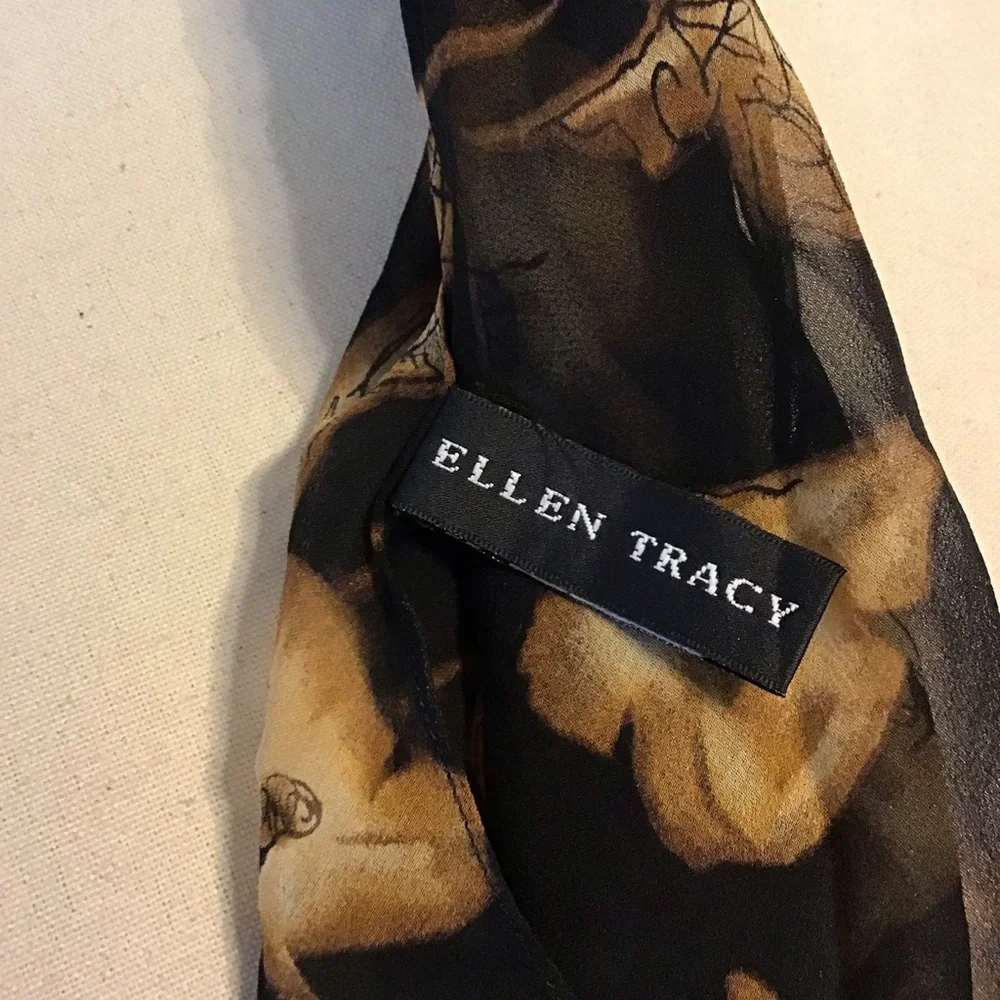 Ellen Tracy Women's Black & Tan Floral SILK Scarf